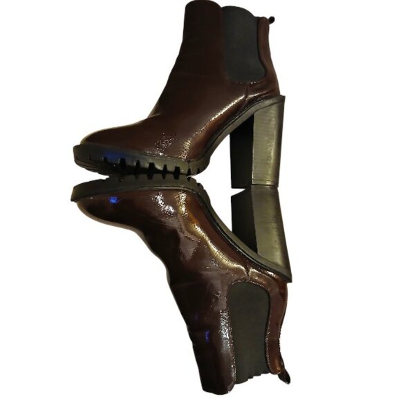 EUC FASHION NOVA Glossy Maroon Leather Lug Sole Platform Heeled Boots - Picture 2 of 16